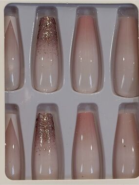 Blush Pink Glitter Ombré Coffin Press On Nails